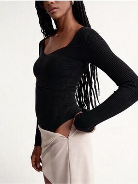 Abercrombie & Fitch Black Ribbed Sweater Bodysuit